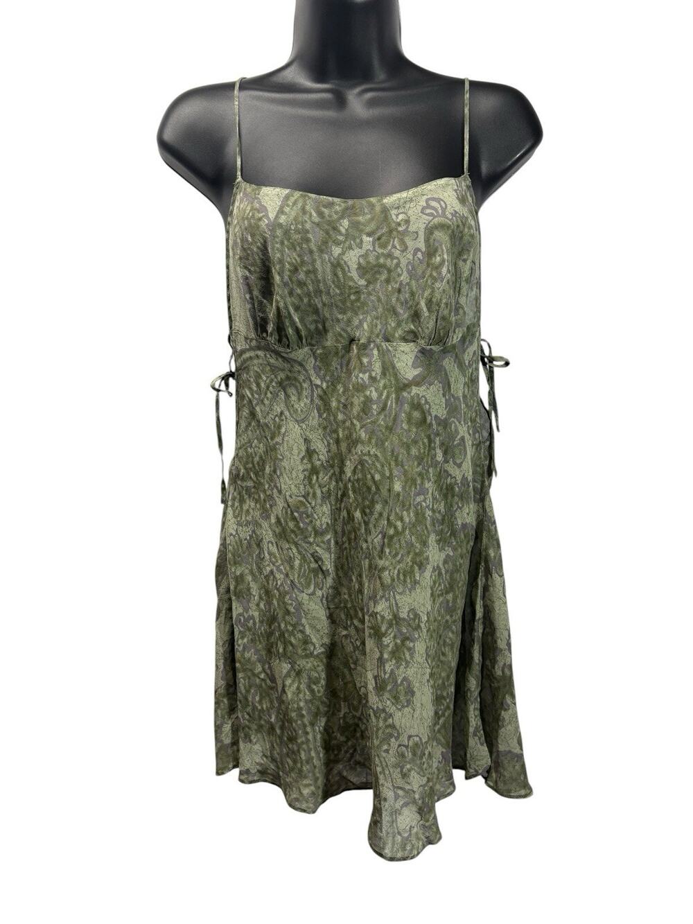 Victoria’s Secret 2000 Vintage 100% Silk Pinafore Sage Floral Slip Top Side Tie